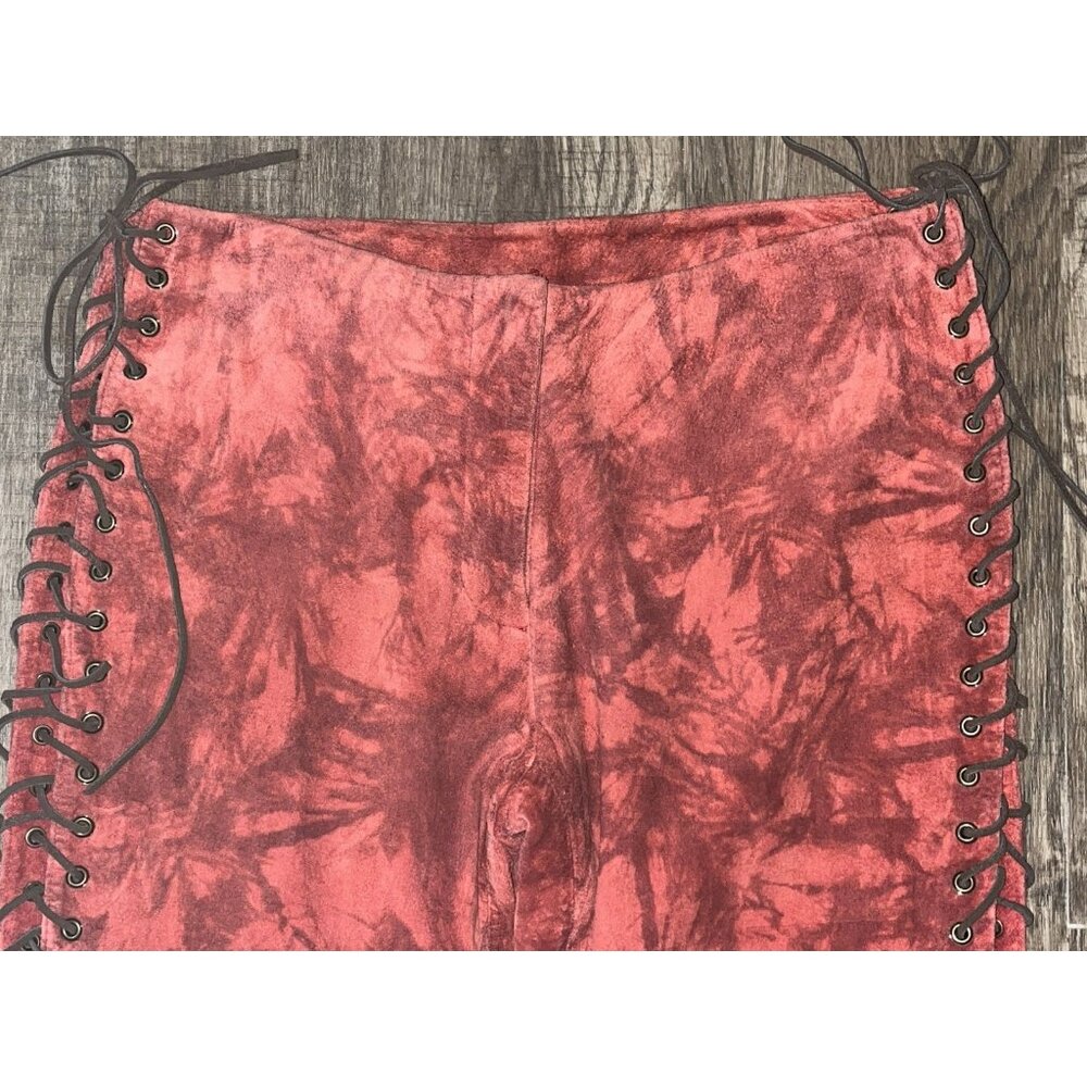 Vintage 90s Bebe Suede Leather Side Lace Up Mid Rise Pants Size 4 Bottom Slits - Picture 6 of 13